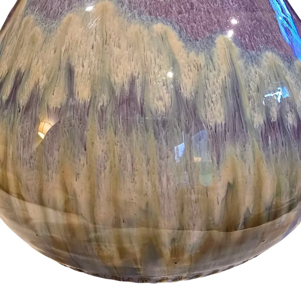 Vintage 1990s‎ Bill Campbell Pottery Vase Signed Blue Flambe Drip Glaze Globe 9